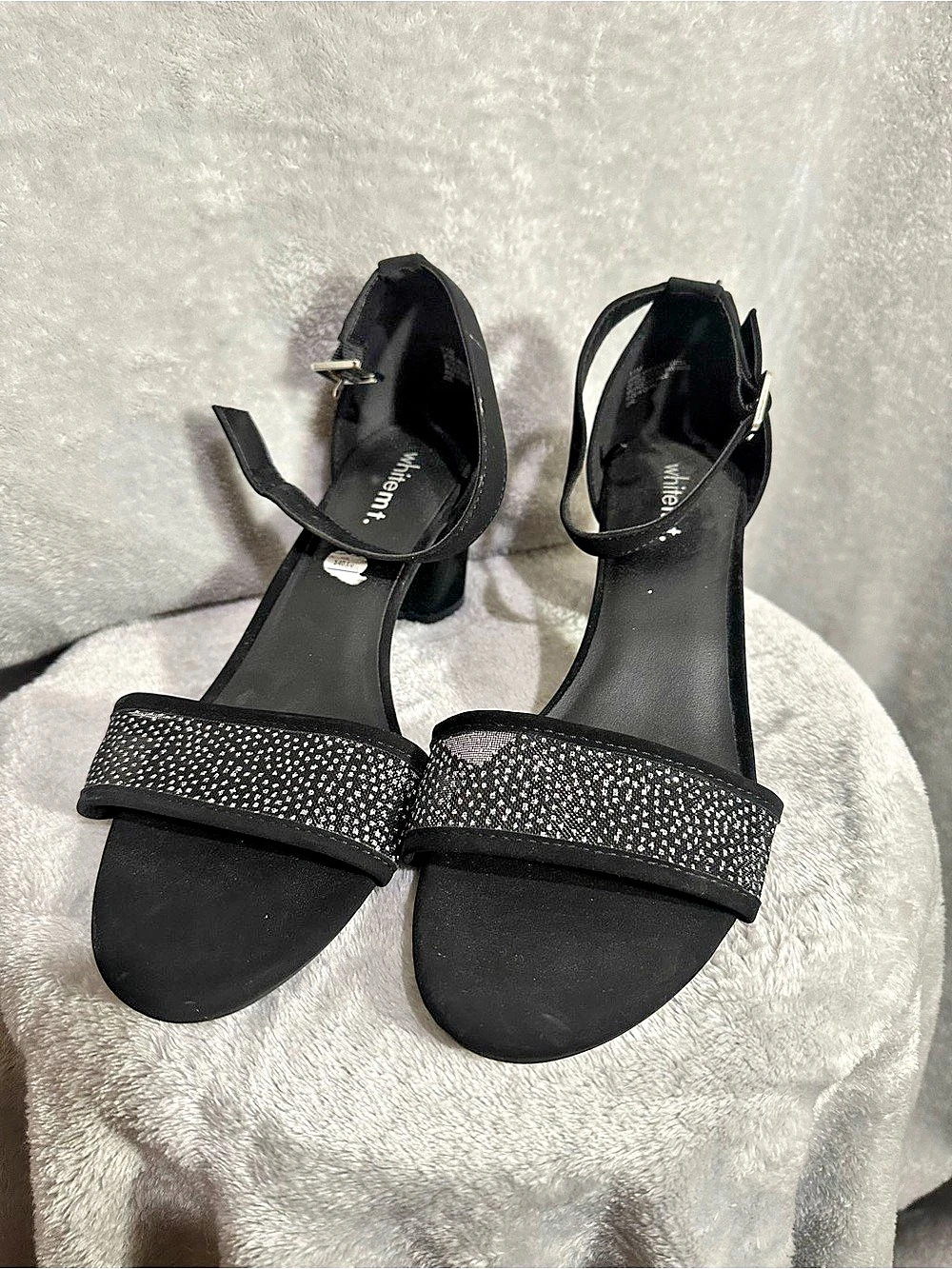 White Mountain Black Embellished Strap Heels Like New